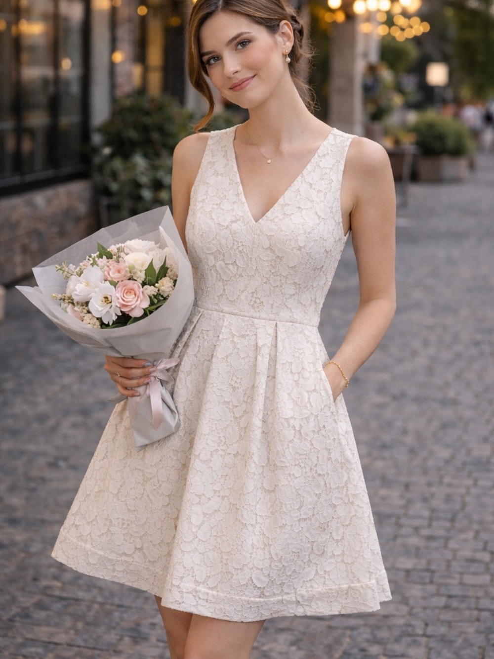 Ivory Lace A-Line Dress | Fit & Flare | Singapore Boutique | Size Small